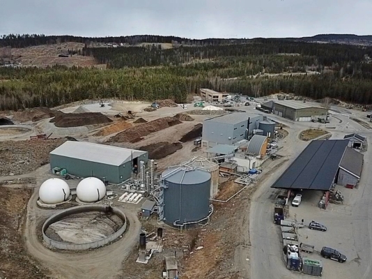 Dronebilde av Mjøsanlegget biogass anlegg